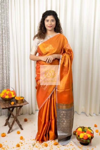 Kanjivaram Soft Silk Saree- Orange