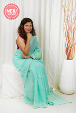 Load image into Gallery viewer, Kota Cotton Hand Chikankari Saree With Blouse Piece- Mint Green
