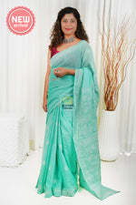 Load image into Gallery viewer, Kota Cotton Hand Chikankari Saree With Blouse Piece- Mint Green
