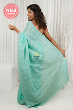 Load image into Gallery viewer, Kota Cotton Hand Chikankari Saree With Blouse Piece- Mint Green
