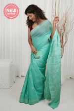 Load image into Gallery viewer, Kota Cotton Hand Chikankari Saree With Blouse Piece- Mint Green
