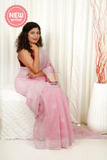 Load image into Gallery viewer, Kota Cotton Hand Chikankari Saree With Blouse Piece-Pink
