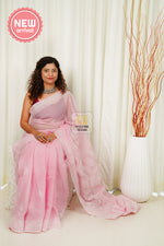 Load image into Gallery viewer, Kota Cotton Hand Chikankari Saree With Blouse Piece-Pink
