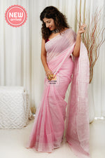 Load image into Gallery viewer, Kota Cotton Hand Chikankari Saree With Blouse Piece-Pink
