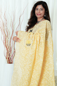 Kota Cotton Saree With Tepchi Chikankari Work- Amber Yellow