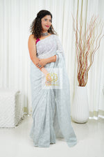 Load image into Gallery viewer, Kota Cotton Saree With Tepchi Chikankari Work- Light Grey
