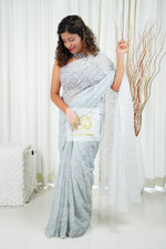 Load image into Gallery viewer, Kota Cotton Saree With Tepchi Chikankari Work- Light Grey
