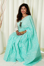 Load image into Gallery viewer, Kota Cotton Saree With Tepchi Chikankari Work- Pastel Mint
