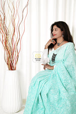 Load image into Gallery viewer, Kota Cotton Saree With Tepchi Chikankari Work- Pastel Mint
