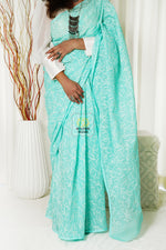 Load image into Gallery viewer, Kota Cotton Saree With Tepchi Chikankari Work- Pastel Mint
