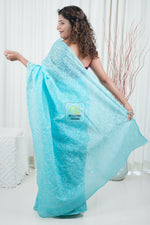 Load image into Gallery viewer, Kota Cotton Saree With Tepchi Chikankari Work-Sky Blue
