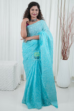 Load image into Gallery viewer, Kota Cotton Saree With Tepchi Chikankari Work-Sky Blue
