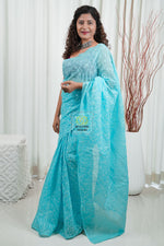 Load image into Gallery viewer, Kota Cotton Saree With Tepchi Chikankari Work-Sky Blue
