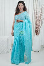 Load image into Gallery viewer, Kota Cotton Saree With Tepchi Chikankari Work-Sky Blue
