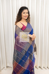 Maheshwari Silk Cotton Ombre Saree - Deep Blue