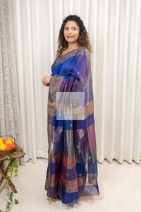 Maheshwari Silk Cotton Ombre Saree - Deep Blue