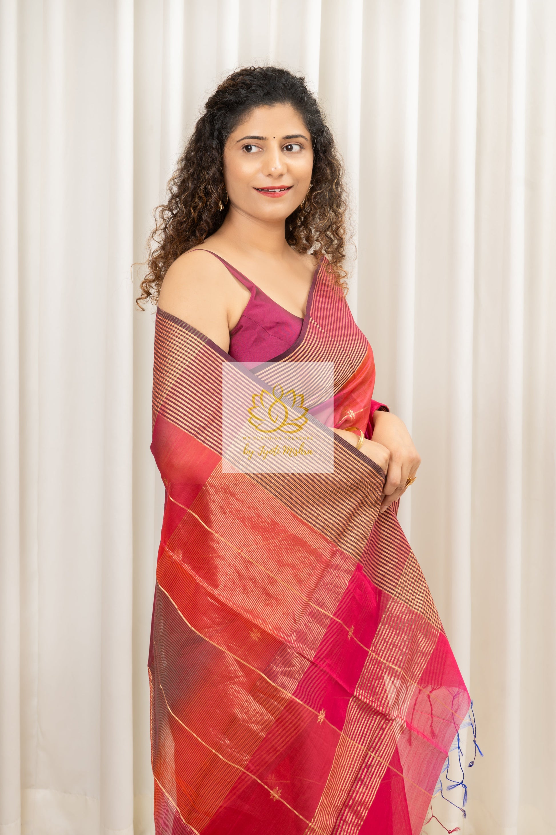 Maheshwari Silk Cotton Ombre Saree - Fuchsia Pink