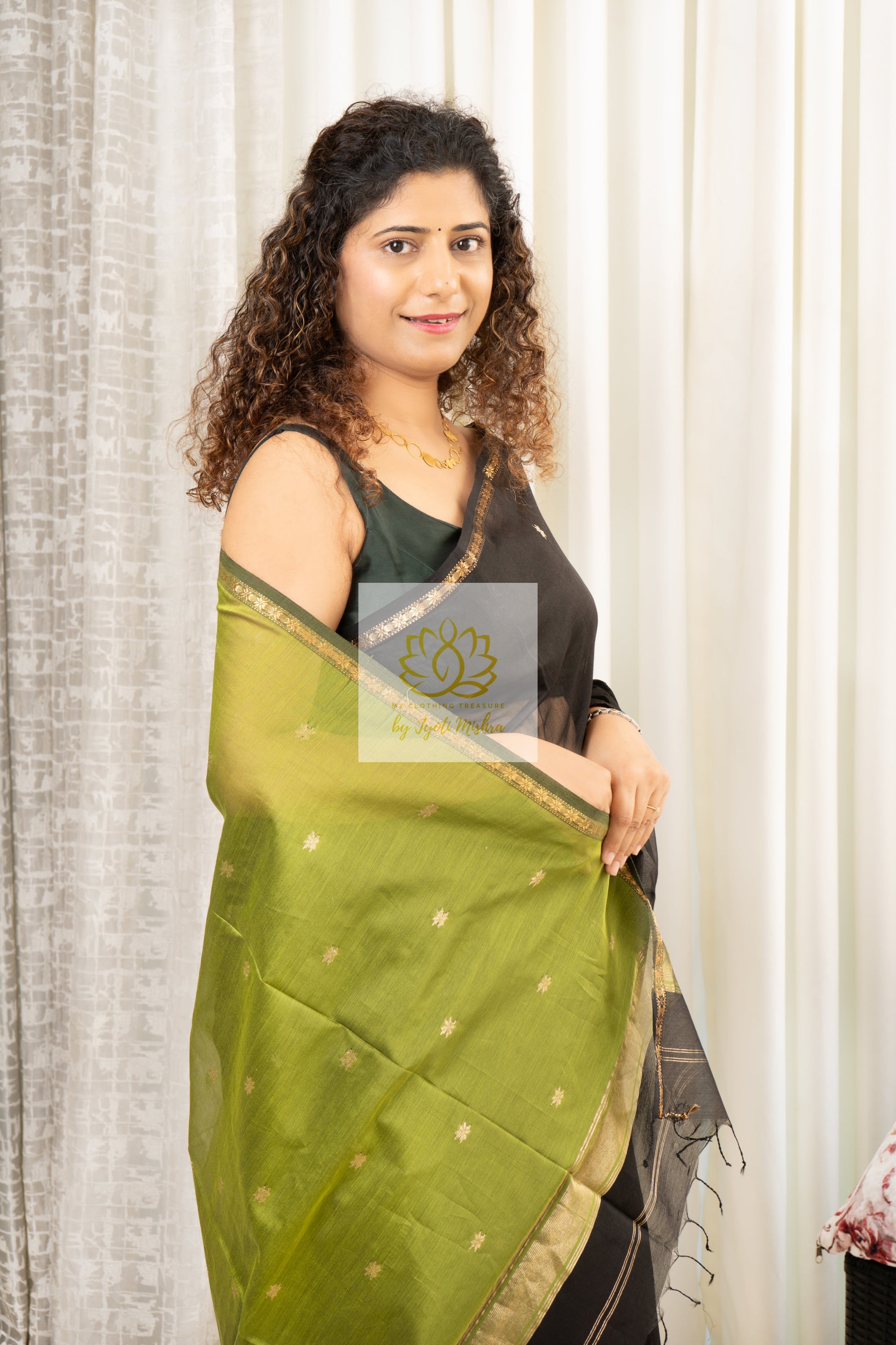 Maheshwari Silk Cotton Saree - Black 2