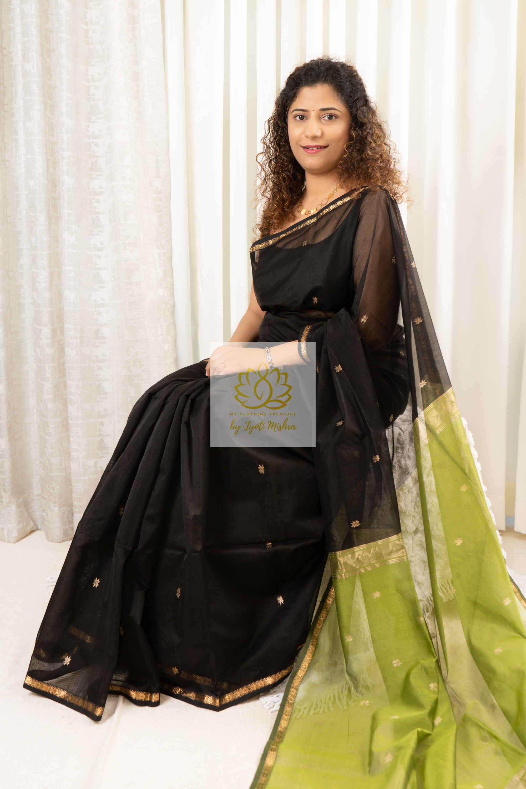 Maheshwari Silk Cotton Saree - Black 2