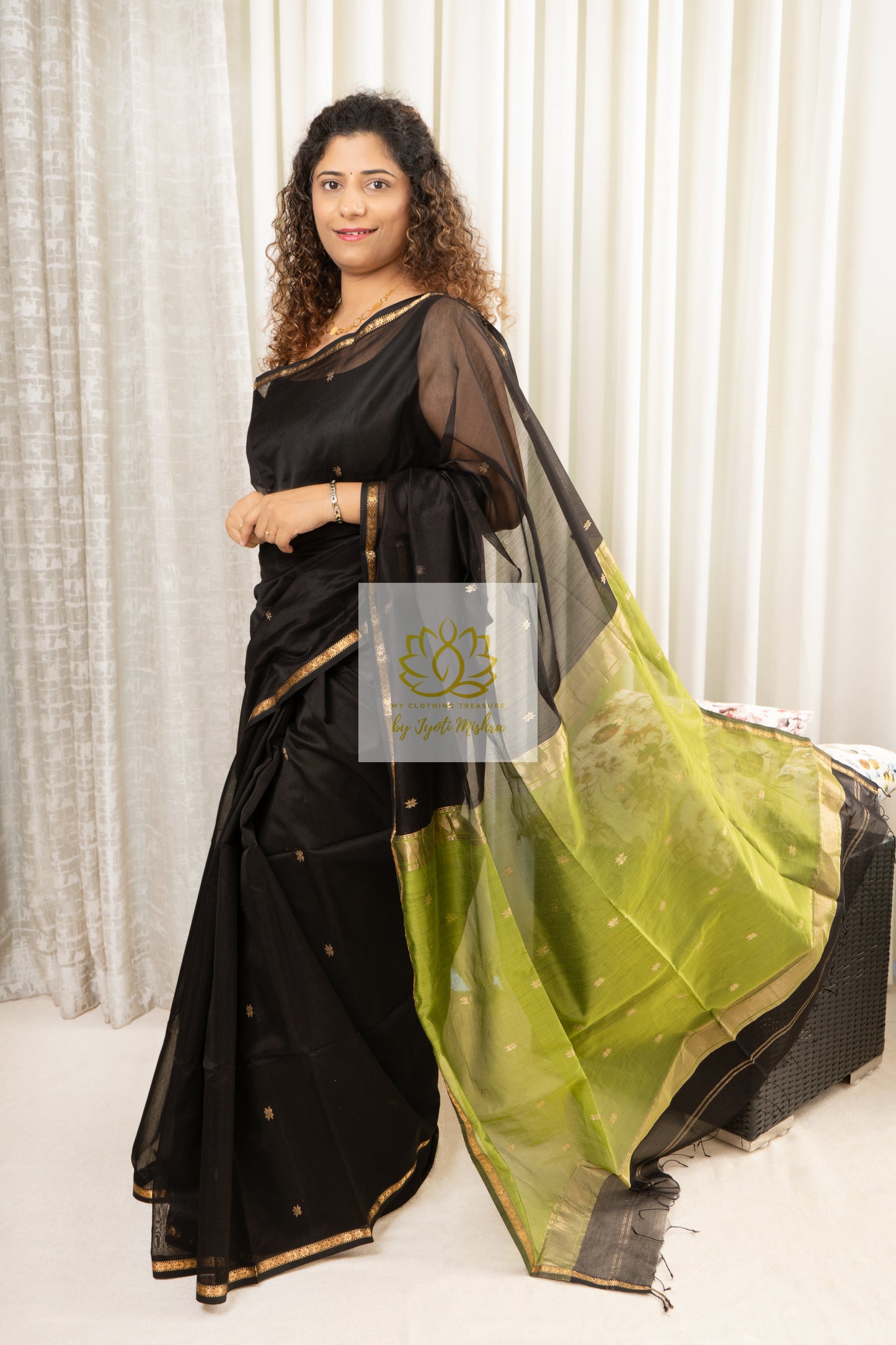 Maheshwari Silk Cotton Saree - Black 2