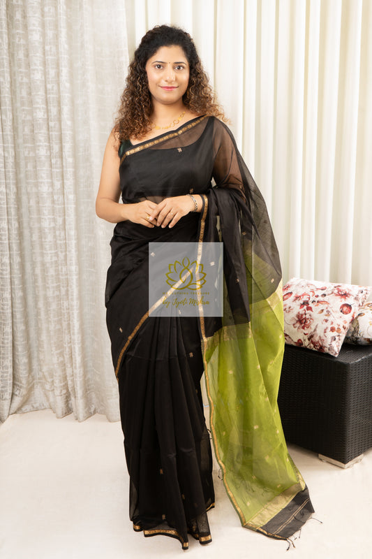 Maheshwari Silk Cotton Saree - Black 2