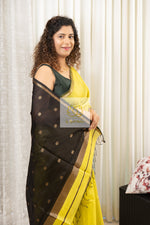 Load image into Gallery viewer, Maheshwari Silk Cotton Saree - Chartreuse Yellow
