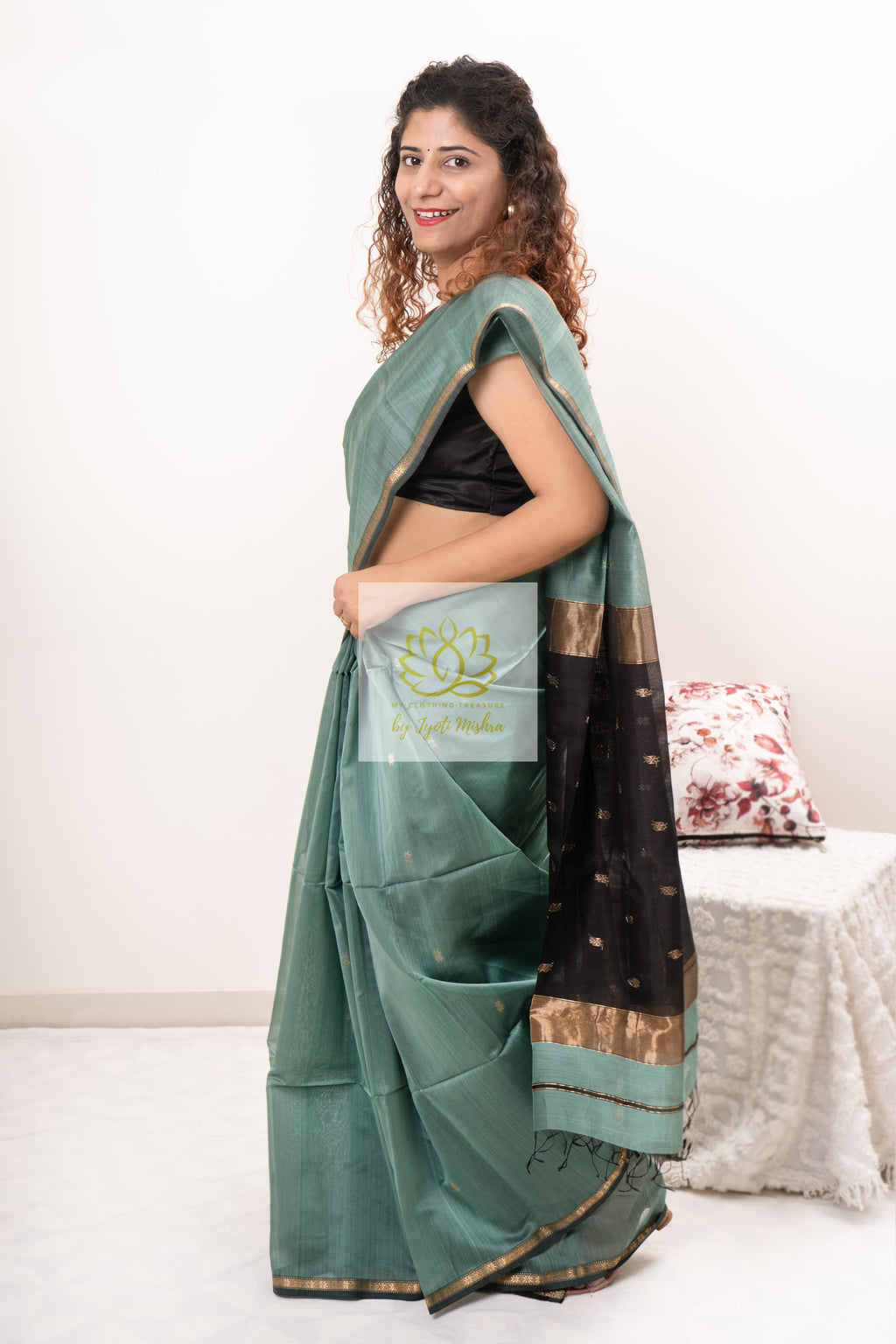 Maheshwari Silk Cotton Saree - English Green