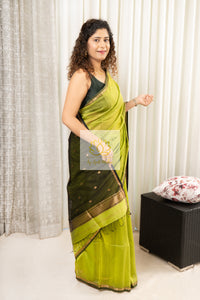 Maheshwari Silk Cotton Saree - Lime Green