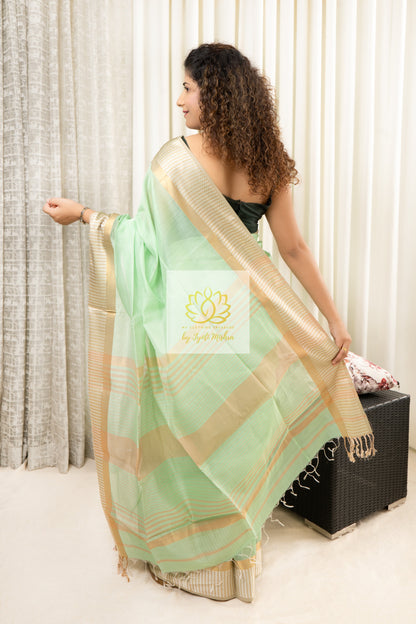 Maheshwari Silk Cotton Saree - Mint Green