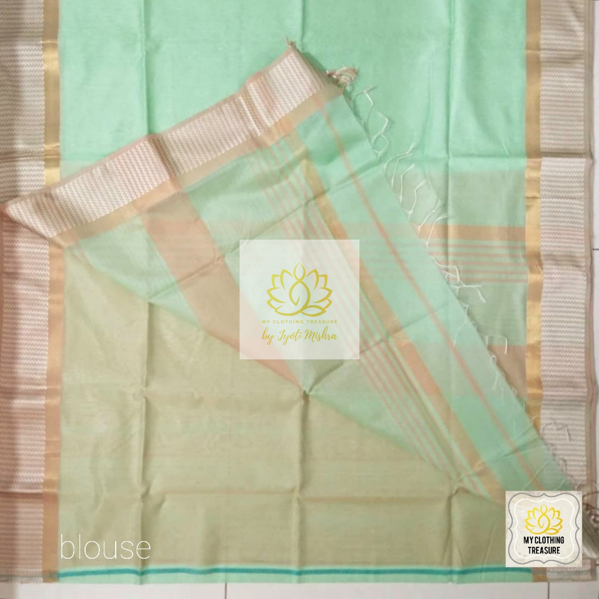 Maheshwari Silk Cotton Saree - Mint Green