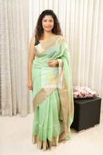 Load image into Gallery viewer, Maheshwari Silk Cotton Saree - Mint Green
