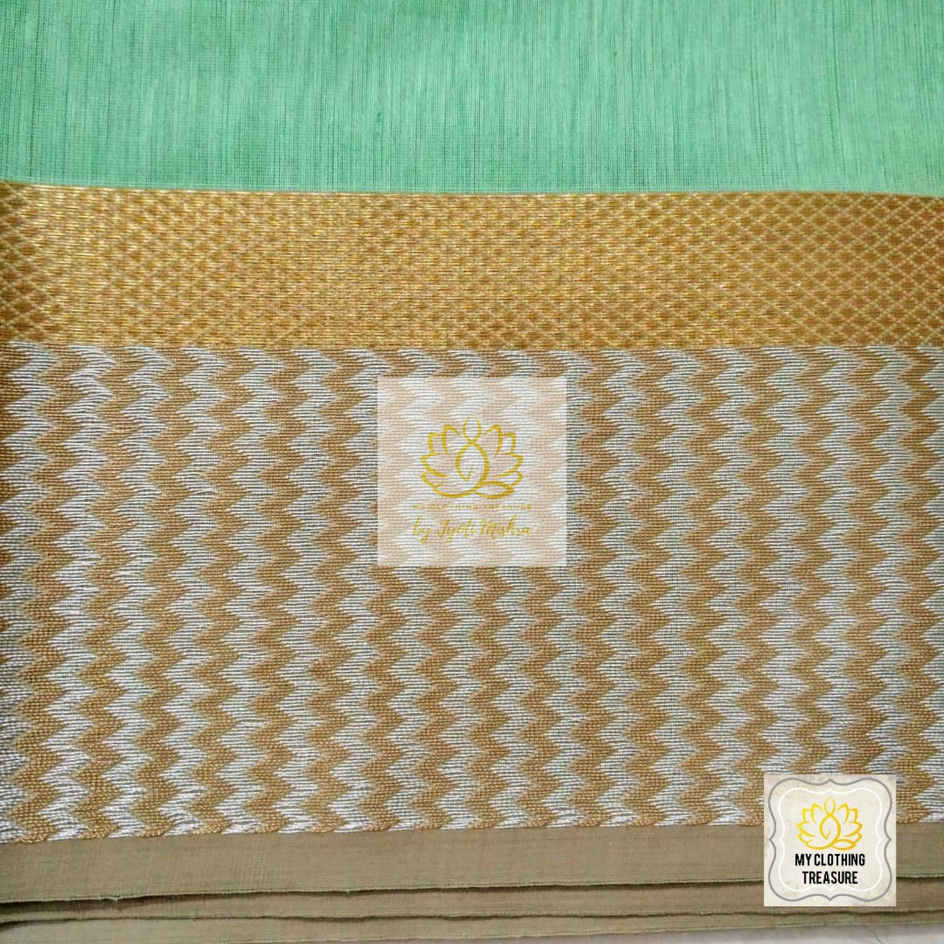 Maheshwari Silk Cotton Saree - Mint Green