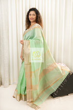 Load image into Gallery viewer, Maheshwari Silk Cotton Saree - Mint Green
