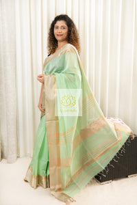 Maheshwari Silk Cotton Saree - Mint Green