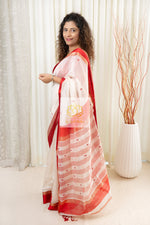 Load image into Gallery viewer, Maheshwari Silk Cotton Saree - Off White- Red
