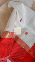 Load image into Gallery viewer, Maheshwari Silk Cotton Saree - Off White- Red
