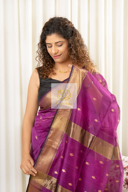 Maheshwari Silk Cotton Saree - Purple