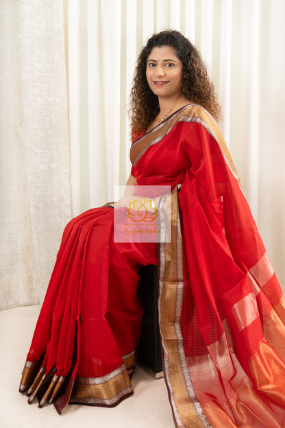 Maheshwari Silk Cotton Saree - Red