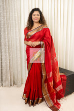 Load image into Gallery viewer, Maheshwari Silk Cotton Saree - Red
