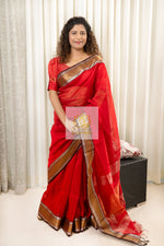 Load image into Gallery viewer, Maheshwari Silk Cotton Saree - Red
