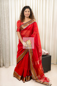 Maheshwari Silk Cotton Saree - Red