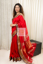 Load image into Gallery viewer, Maheshwari Silk Cotton Saree - Red
