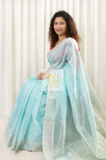 Load image into Gallery viewer, Maheshwari Silk Cotton Saree - Sky Blue
