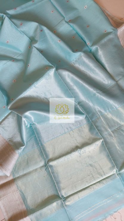 Maheshwari Silk Cotton Saree - Sky Blue