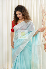 Load image into Gallery viewer, Maheshwari Silk Cotton Saree - Sky Blue
