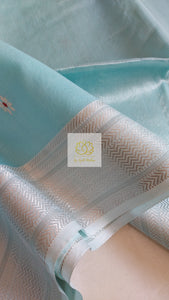 Maheshwari Silk Cotton Saree - Sky Blue