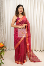 Load image into Gallery viewer, Maheshwari Silk Cotton Zari Checks Saree - Magenta
