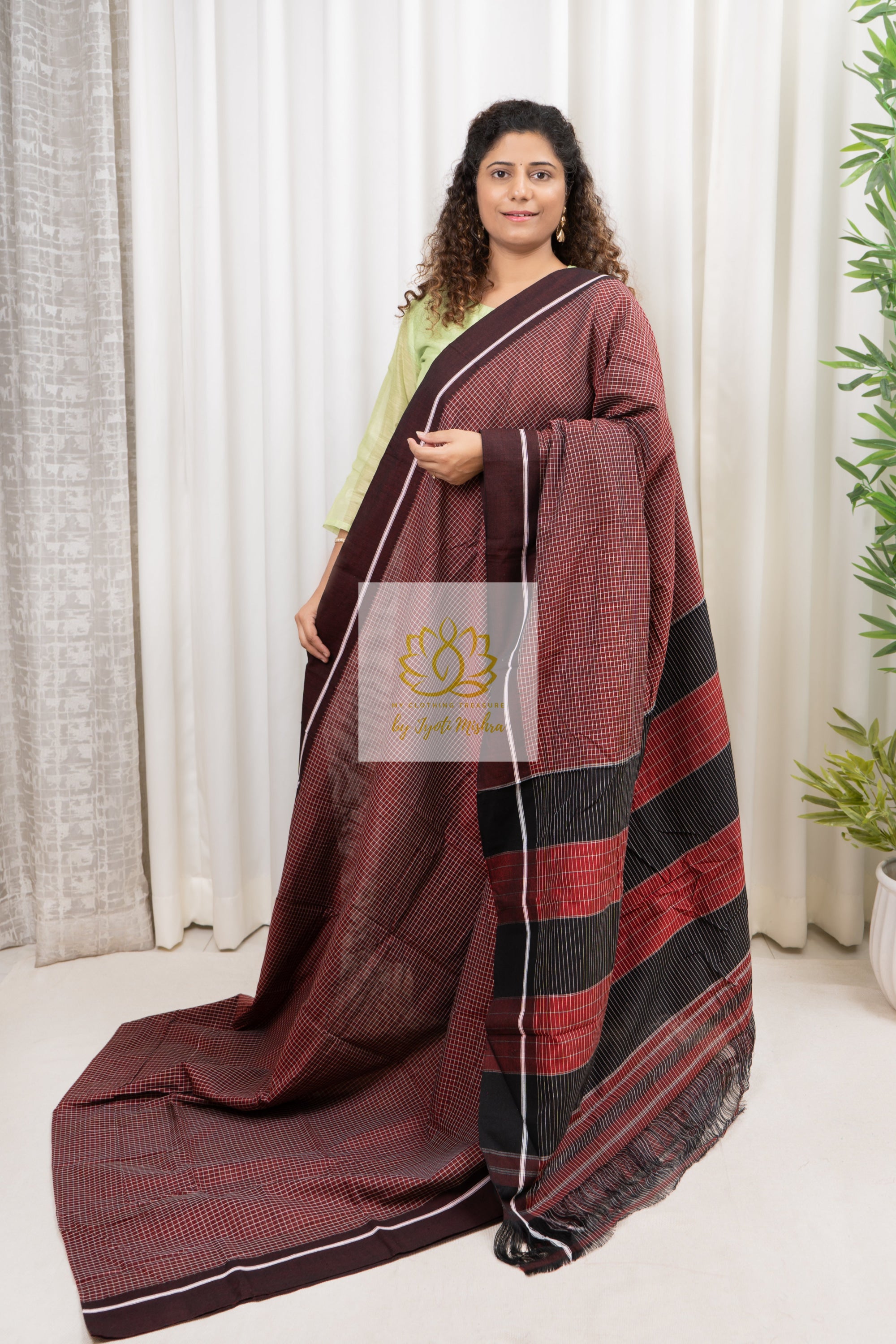 Maroon Patteda Anchu Cotton Saree With Border