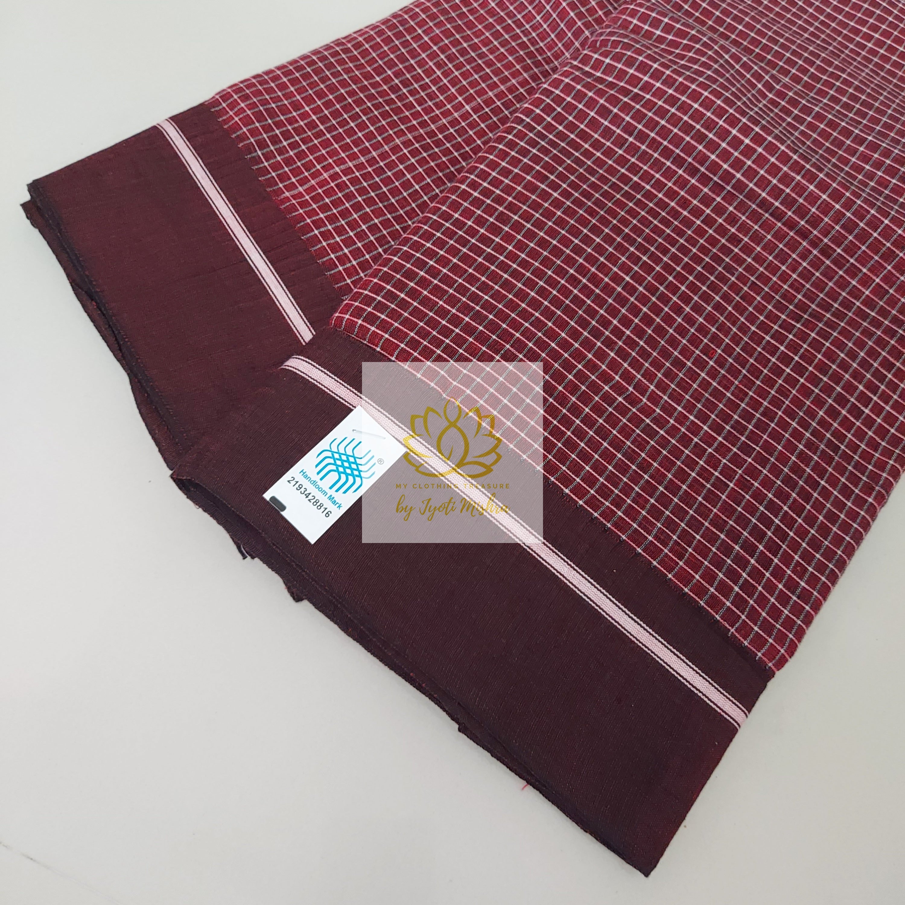 Maroon Patteda Anchu Cotton Saree With Border