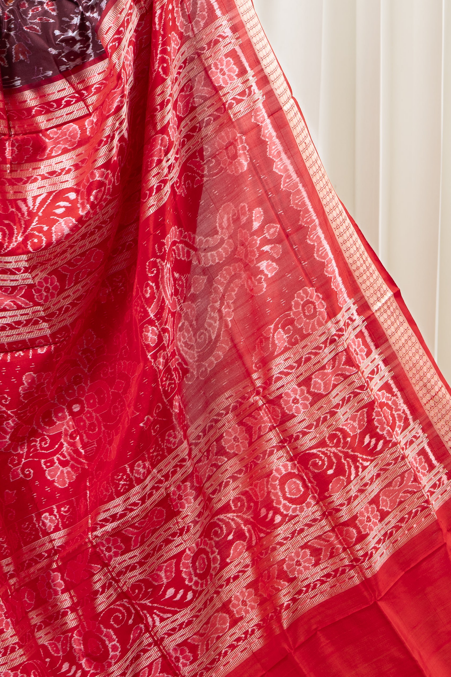 Exclusive Sambalpuri Pure Silk Saree - Coffee- Red